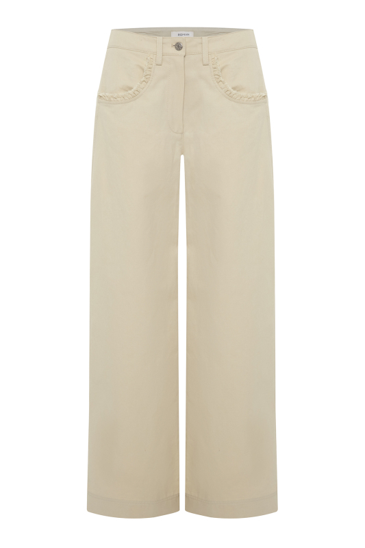 Cep Detaylı Geniş Paça Pantolon Bej - 4