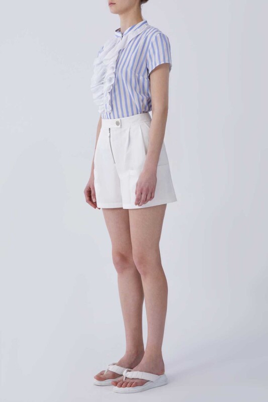 Cep Detaylı Kadın Şort Beyaz - 3