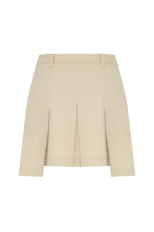 Cep Detaylı Pileli Mini Etek Bej - 6