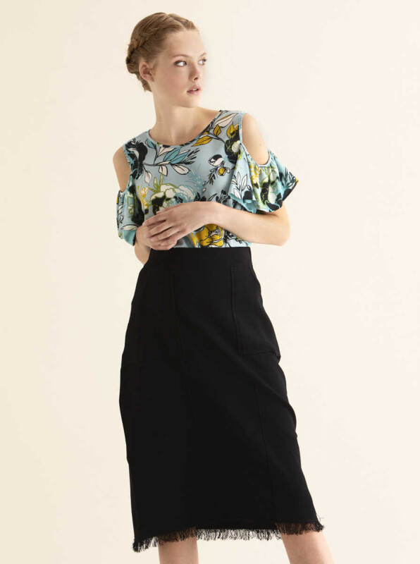 Cep Detaylı Triko Etek Siyah - 1