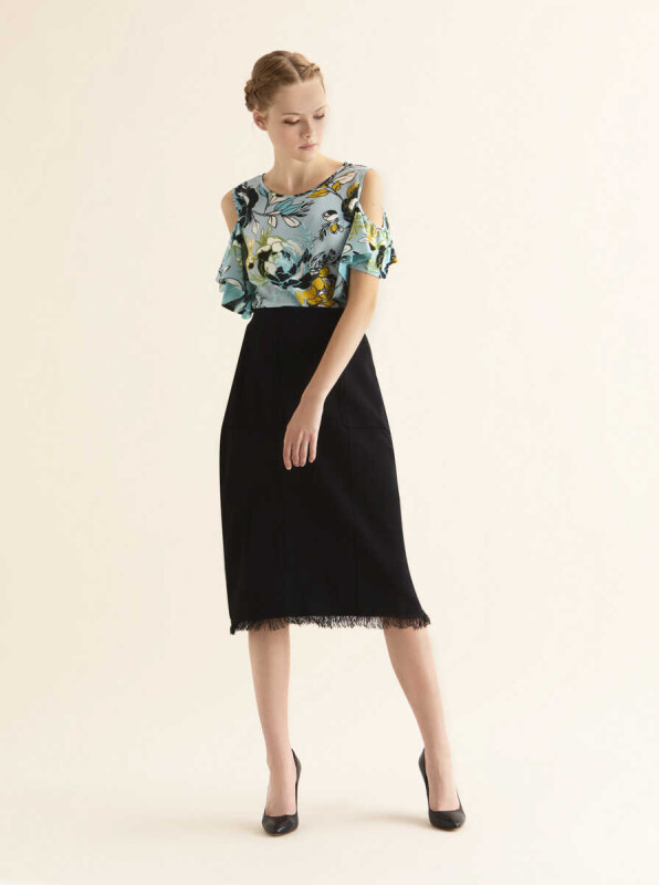 Cep Detaylı Triko Etek Siyah - 3