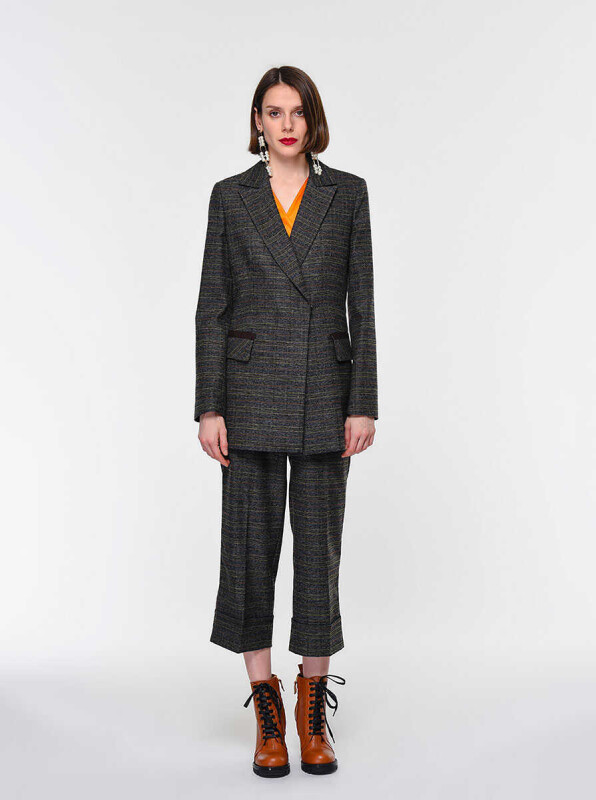  Cepli Düğme Detaylı Desenli Ceket Standart Renk - 1