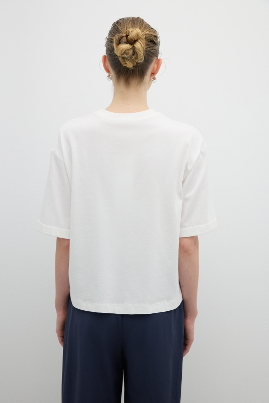 Cepli Kısa Kol T-shirt Ekru - 2