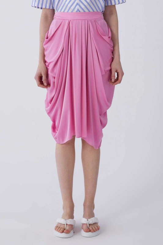 Cepli Midi Etek Pembe 