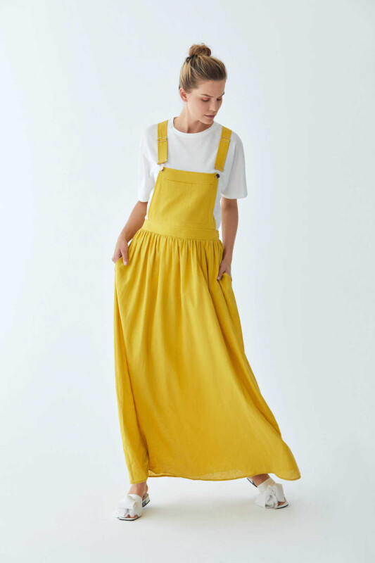 Cepli Salopet Uzun Elbise Sarı - 4
