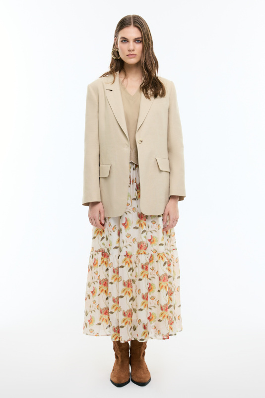 Çiçek Desenli Beli Lastikli Midi Boy Etek Standart Renk - 4