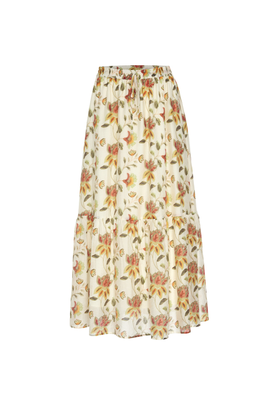 Çiçek Desenli Beli Lastikli Midi Boy Etek Standart Renk - 5