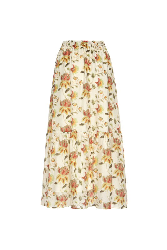 Çiçek Desenli Beli Lastikli Midi Boy Etek Standart Renk - 6