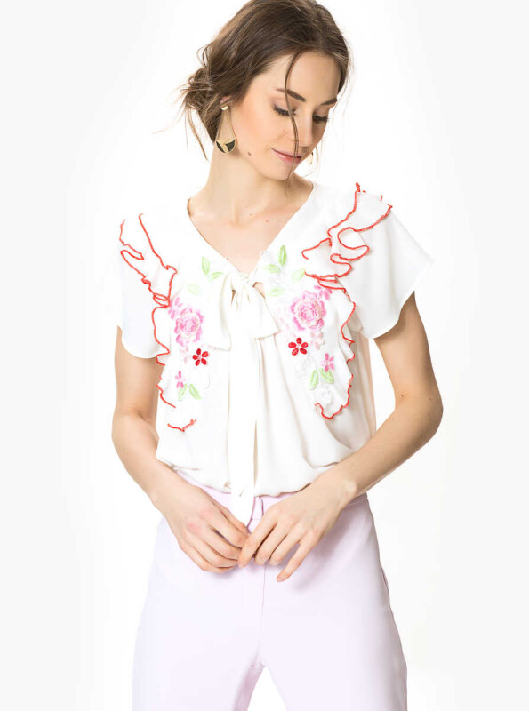 Çiçek Desenli Bluz Kemik - 1