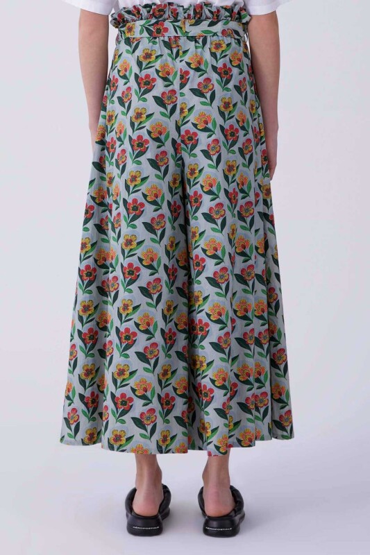 Çiçek Desenli Bol Paça Pantolon Standart Renk - 2