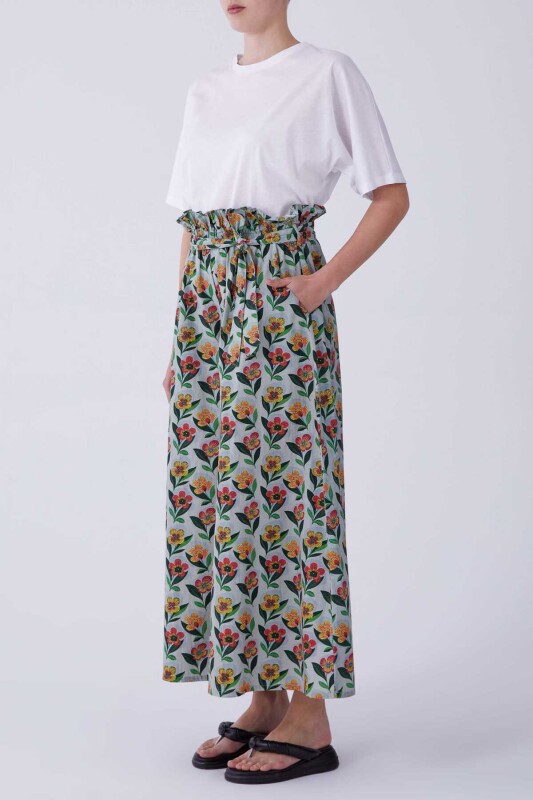 Çiçek Desenli Bol Paça Pantolon Standart Renk - 1