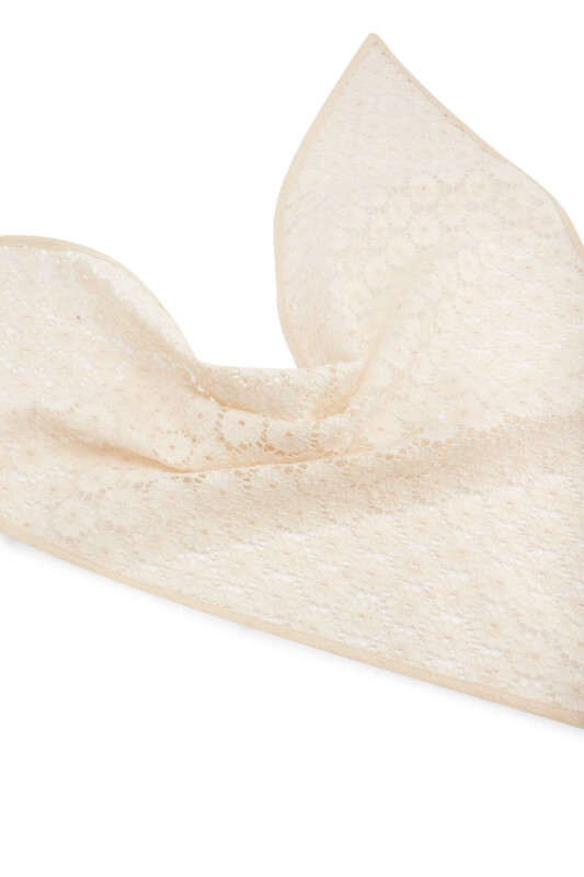 Çiçek Desenli Dantelli Eşarp Ekru - 2