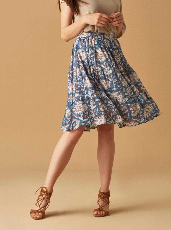 Çiçek Desenli Etek Kahve - 3