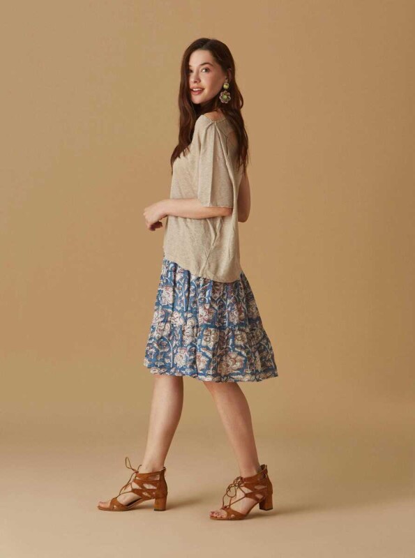 Çiçek Desenli Etek Kahve - 4