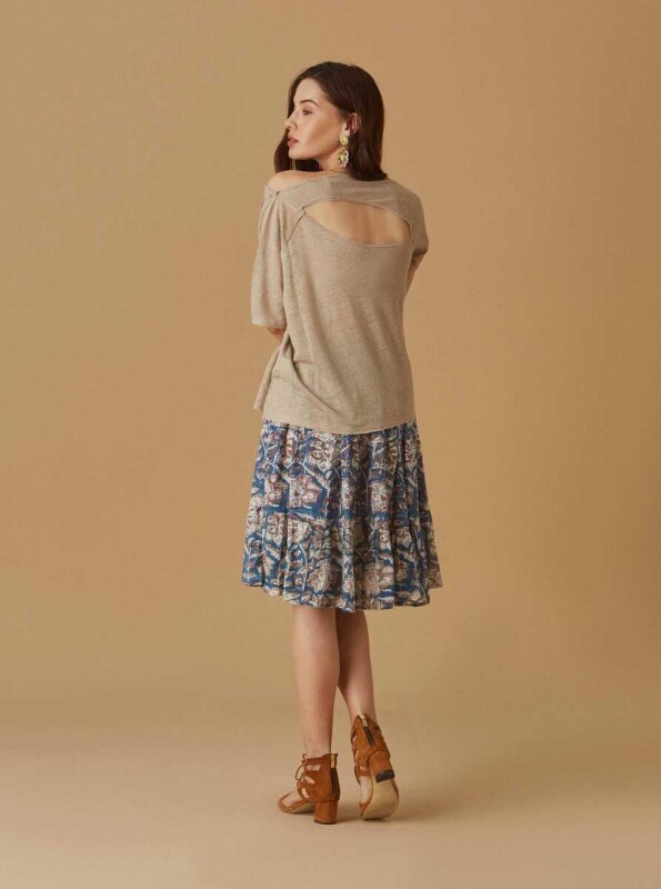 Çiçek Desenli Etek Kahve - 2