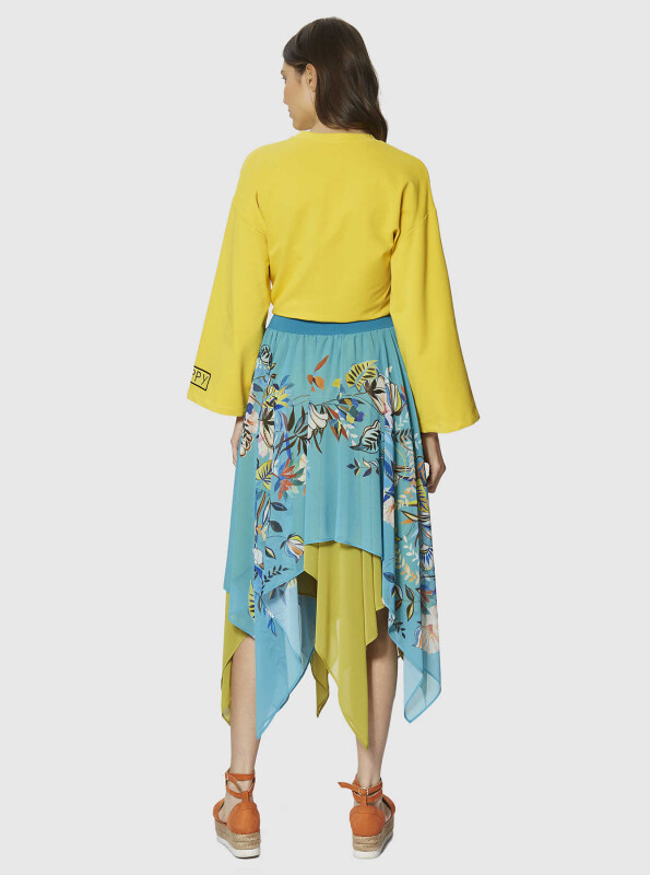 Çiçek Desenli Etek Mavi - 2