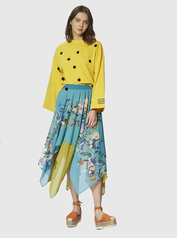 Çiçek Desenli Etek Mavi - 3