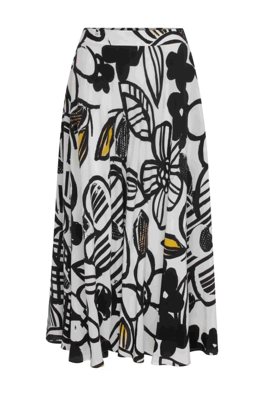  Çiçek Desenli Midi Etek Standart Renk - 4