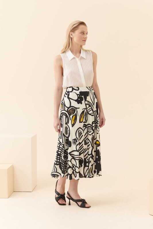  Çiçek Desenli Midi Etek Standart Renk - 3