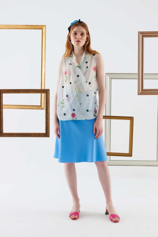 Çiçek Desenli Şifon Bluz Standart Renk - 1