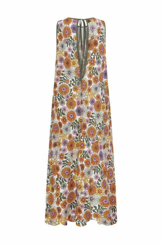 Çiçek Desenli Uzun Elbise Standart Renk - 5