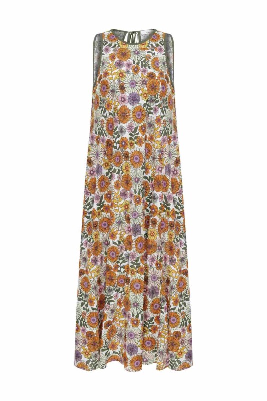 Çiçek Desenli Uzun Elbise Standart Renk - 4