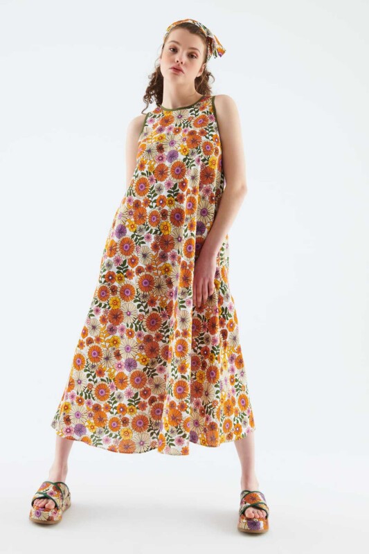 Çiçek Desenli Uzun Elbise Standart Renk - 3