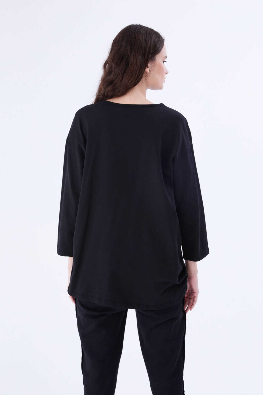  Çiçek Detaylı Kadın Kadın Sweatshirt Siyah - 2