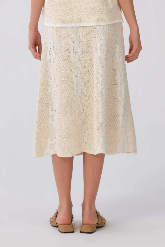 Çiçek Detaylı Naturel Triko Etek Naturel - 2