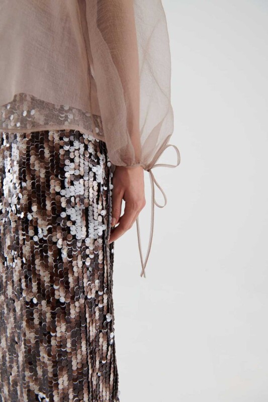  Çiçek Figürlü Bluz Gri - 4