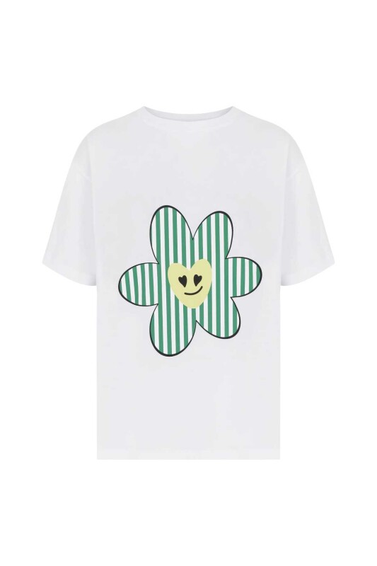  Çiçek Figürlü Kadın Tişört Standart Renk - 4