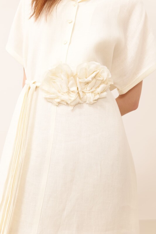 Çiçek Figürlü Kemer Bej - 1