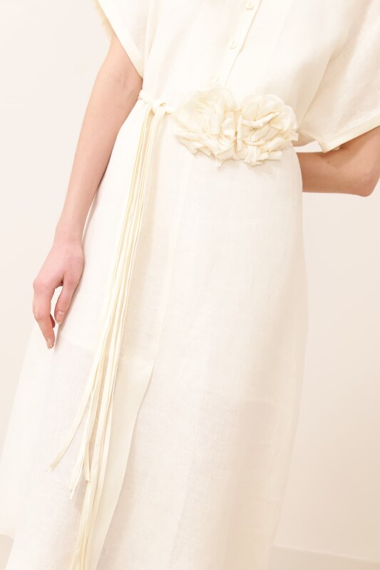 Çiçek Figürlü Kemer Bej - 2