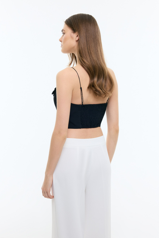 Çiçek Motifli İnce Askılı Büstiyer Siyah - Roman (1)