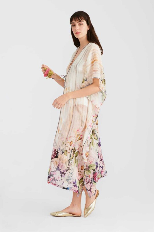 Çiçekli Bağlamalı Kimono Standart Renk - 3