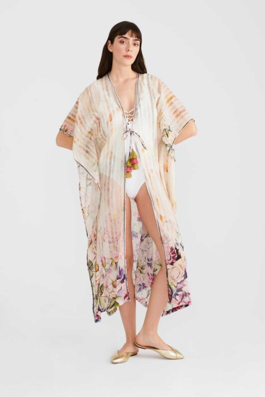 Çiçekli Bağlamalı Kimono Standart Renk Standart Renk