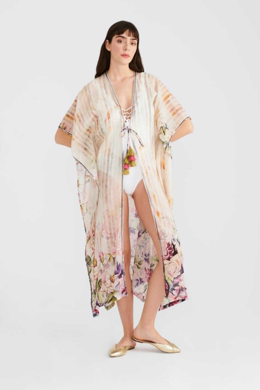 Çiçekli Bağlamalı Kimono Standart Renk 