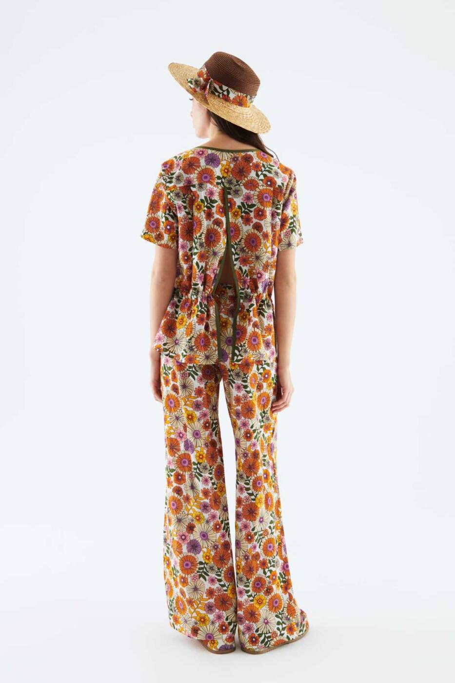 Çiçekli Desenli Geniş Paça Kadın Pantolon Standart Renk - 2