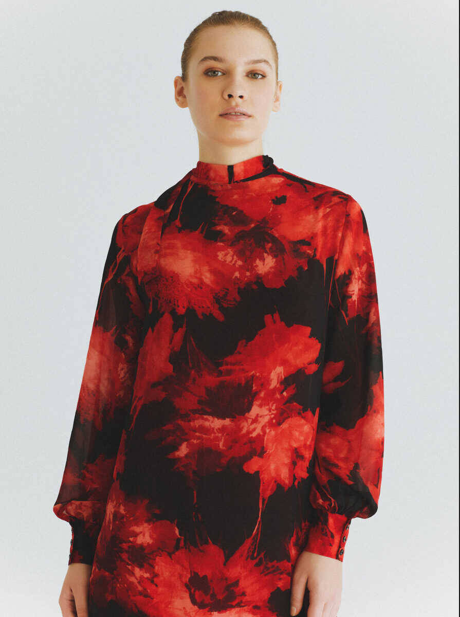  Çiçekli Şifon Elbise Standart Renk - 3