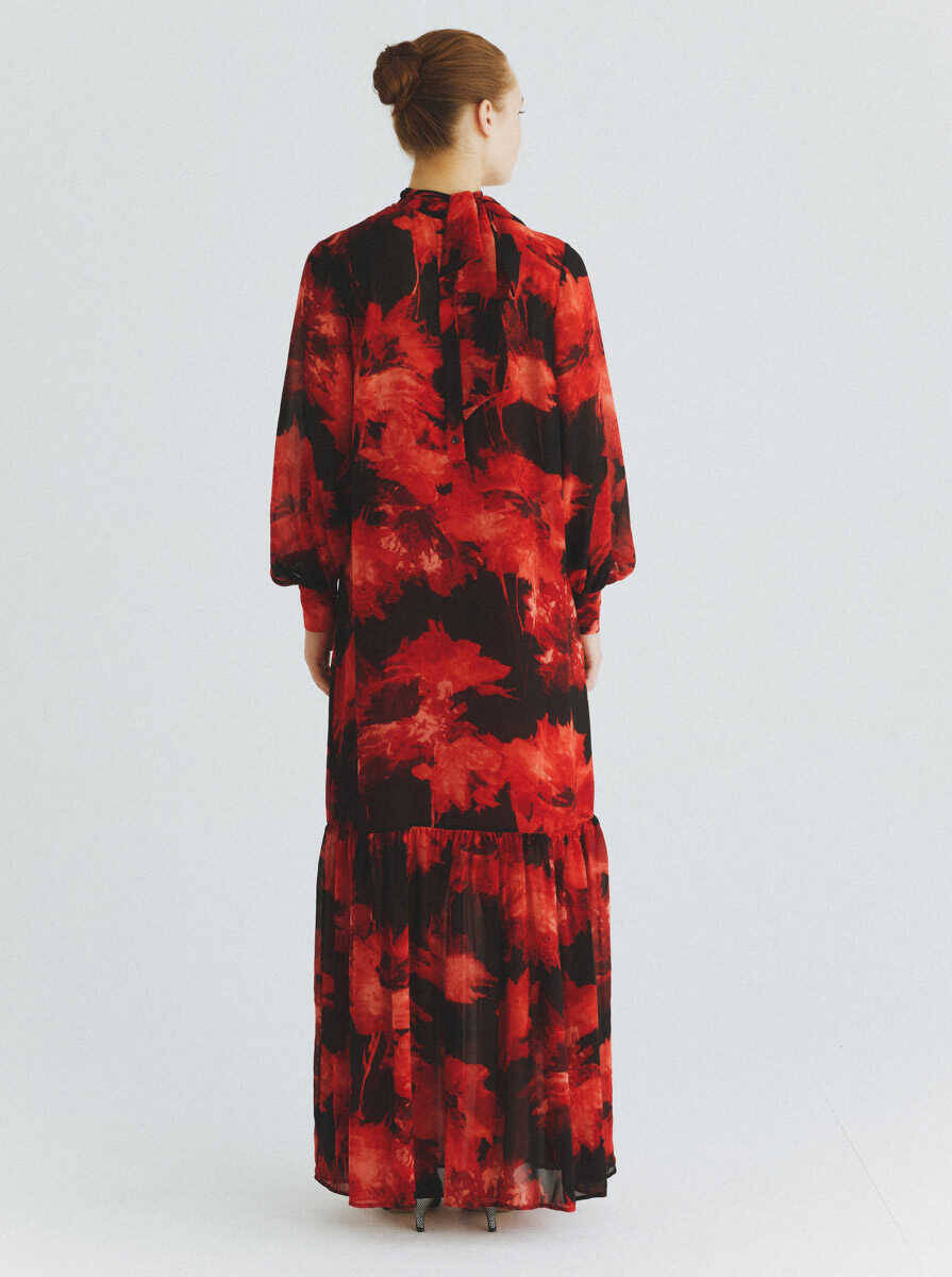  Çiçekli Şifon Elbise Standart Renk - 2