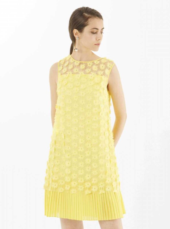 Çiçekli Şifon Elbise Sarı - 4