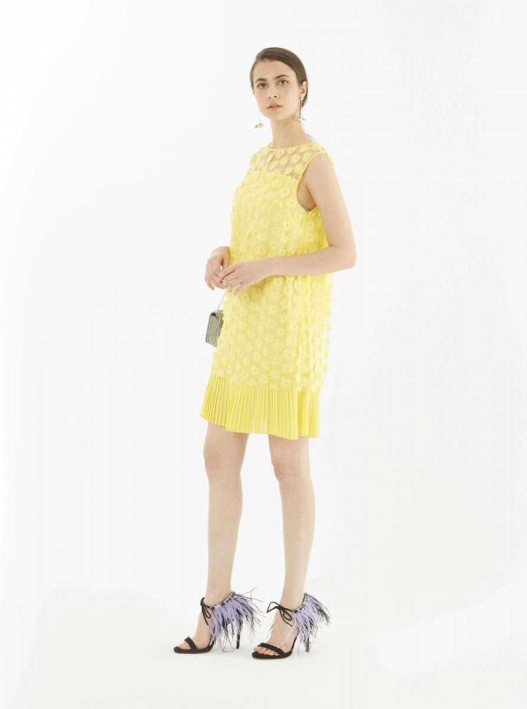 Çiçekli Şifon Elbise Sarı - 3