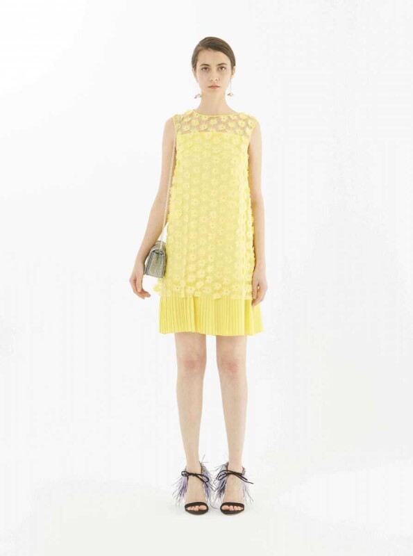 Çiçekli Şifon Elbise Sarı - 1