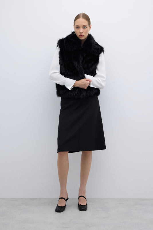 Çift Cepli Peluş Yelek Siyah - 4