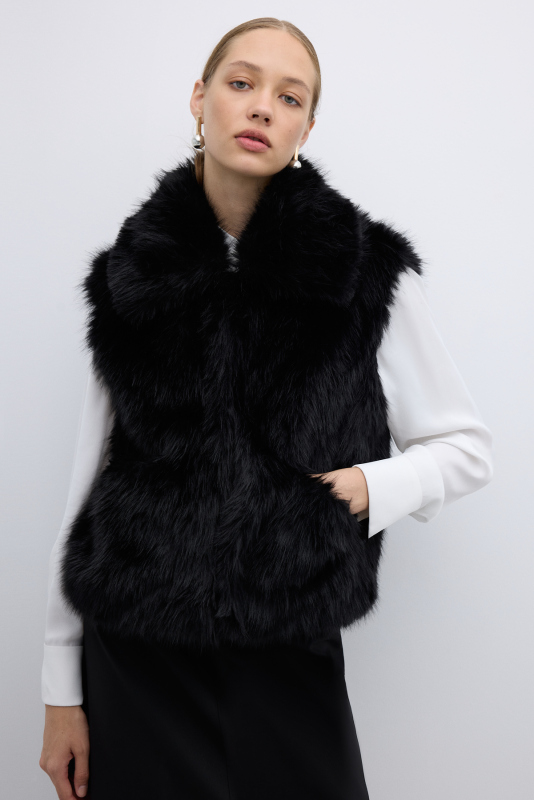 Çift Cepli Peluş Yelek Siyah - Roman