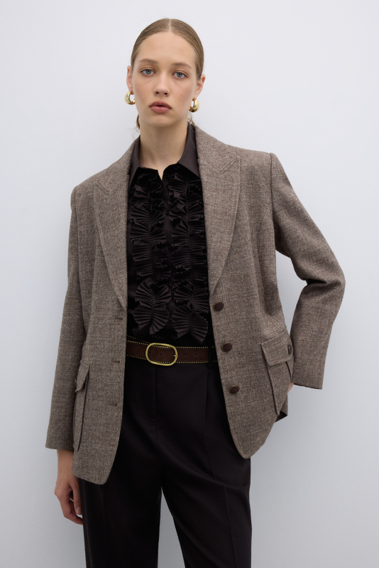 Çift Cepli Yün Karışımlı Ceket Kahve - Roman