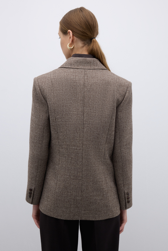 Çift Cepli Yün Karışımlı Ceket Kahve - Roman (1)