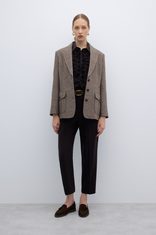 Çift Cepli Yün Karışımlı Ceket Kahve - 6