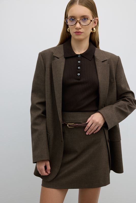 Çift Düğmeli Blazer Ceket Kahve - 1