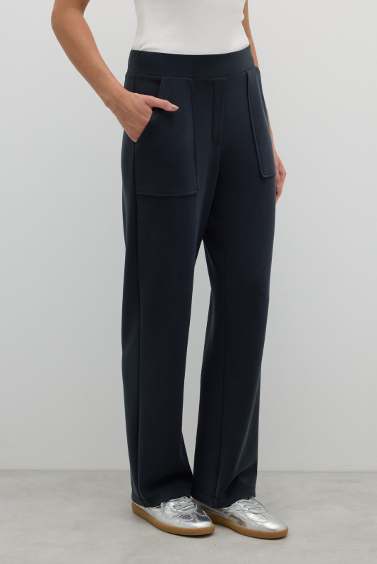 Çift Pileli Beli Lastikli Pantolon Lacivert - 3